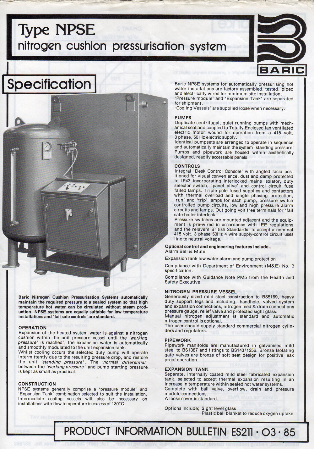 baric pumps nitrogen sets - 1985