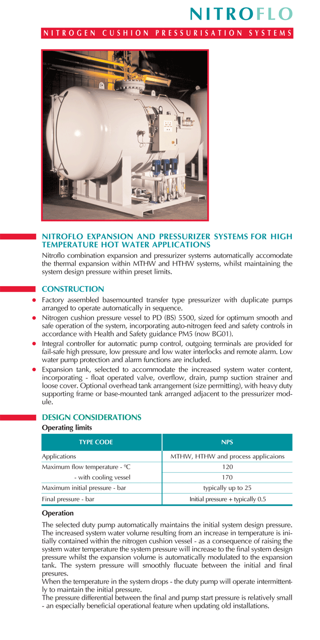 nitrogen cushion spill-back pressurisation sets for MTHW and HTHW applications